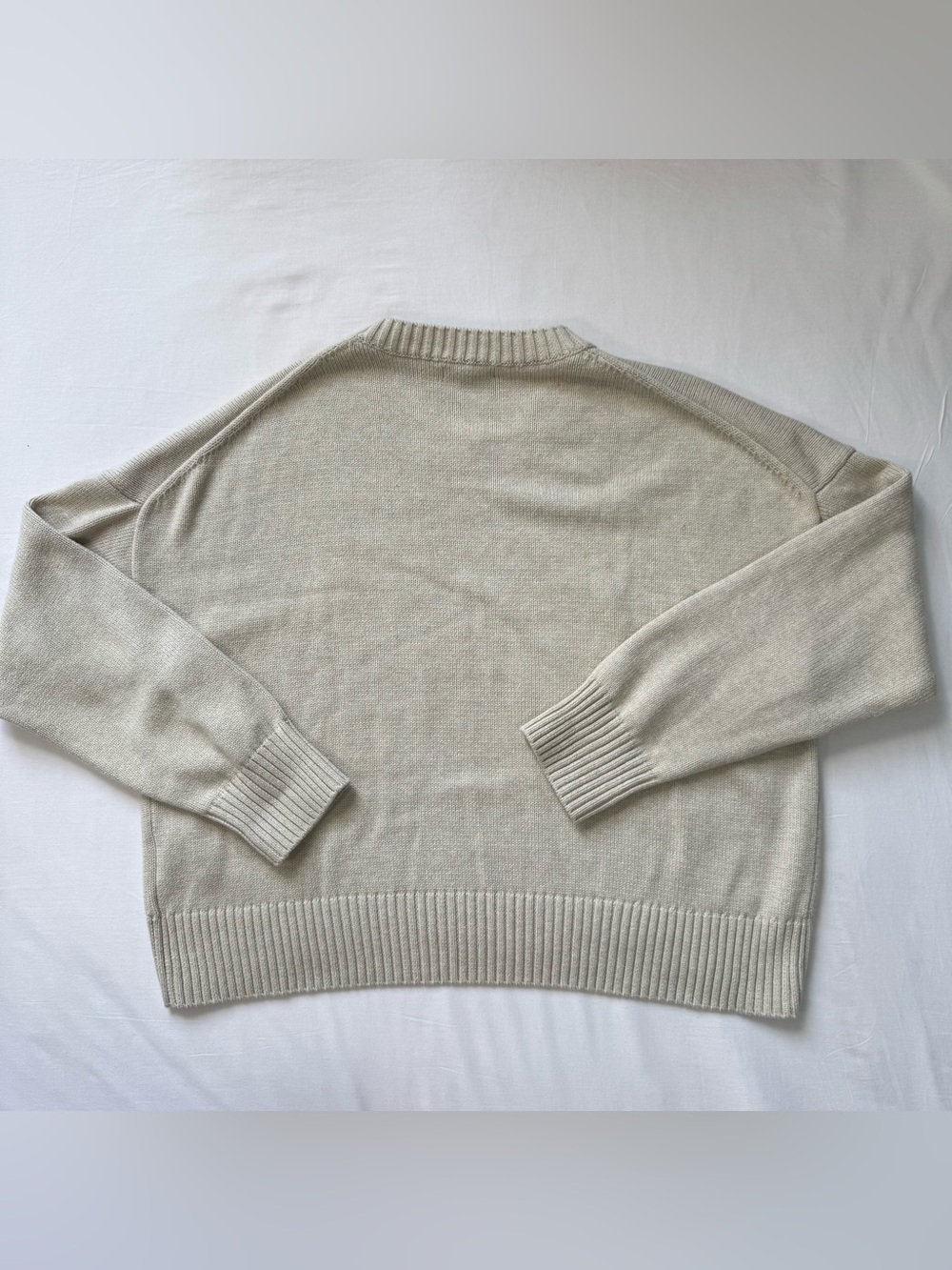 Quince 100% Organic Cotton Boyfriend Crew Sweater Women’s Medium Speckled Beige - Picture 4 of 7